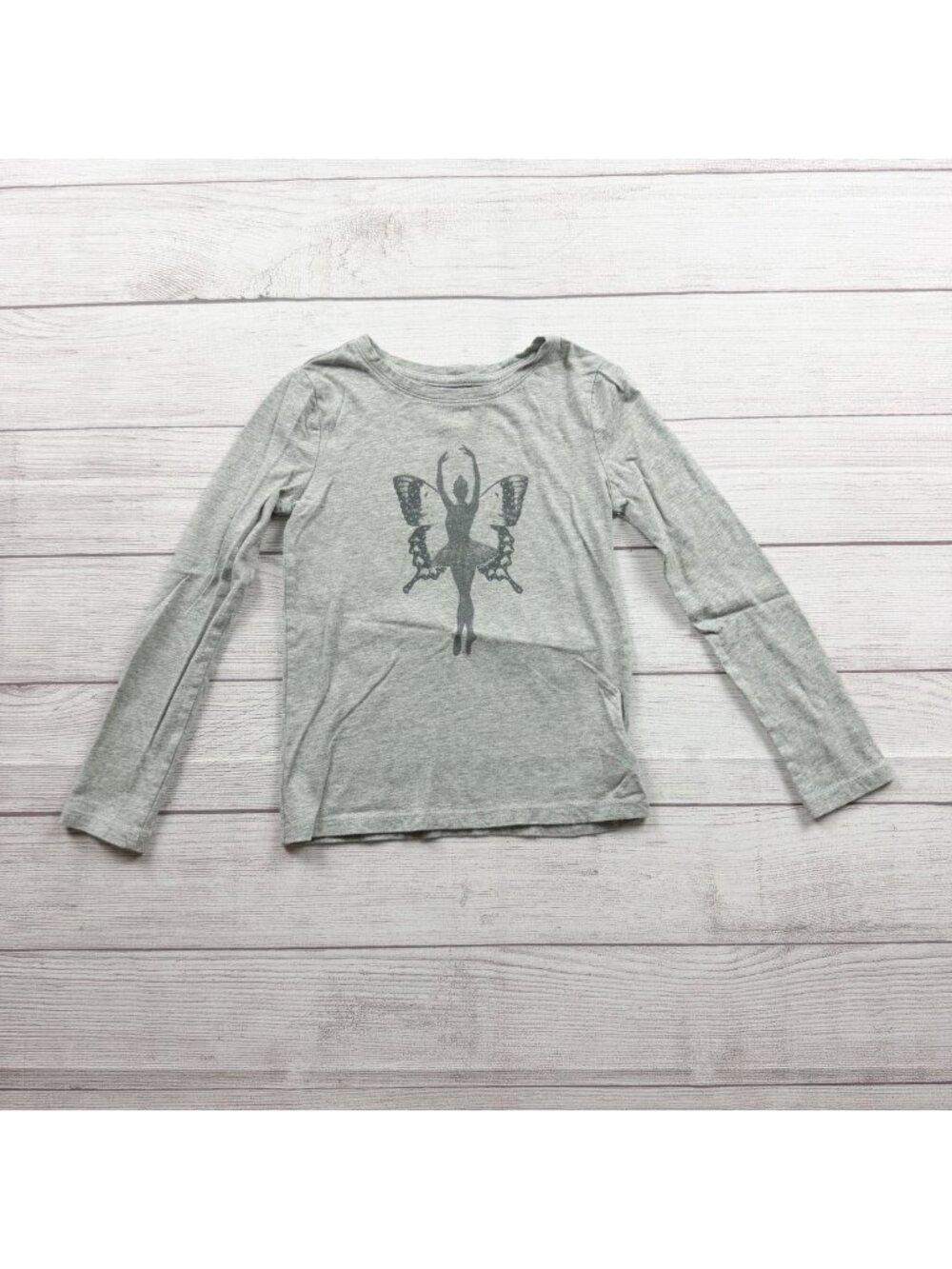 Gap Kids Girls Long Sleeve Gray Tee Ballerina Butterfly Graphic S 6-7